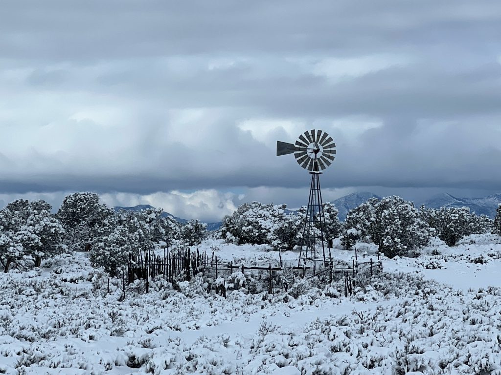 nevada windmill after snow storm